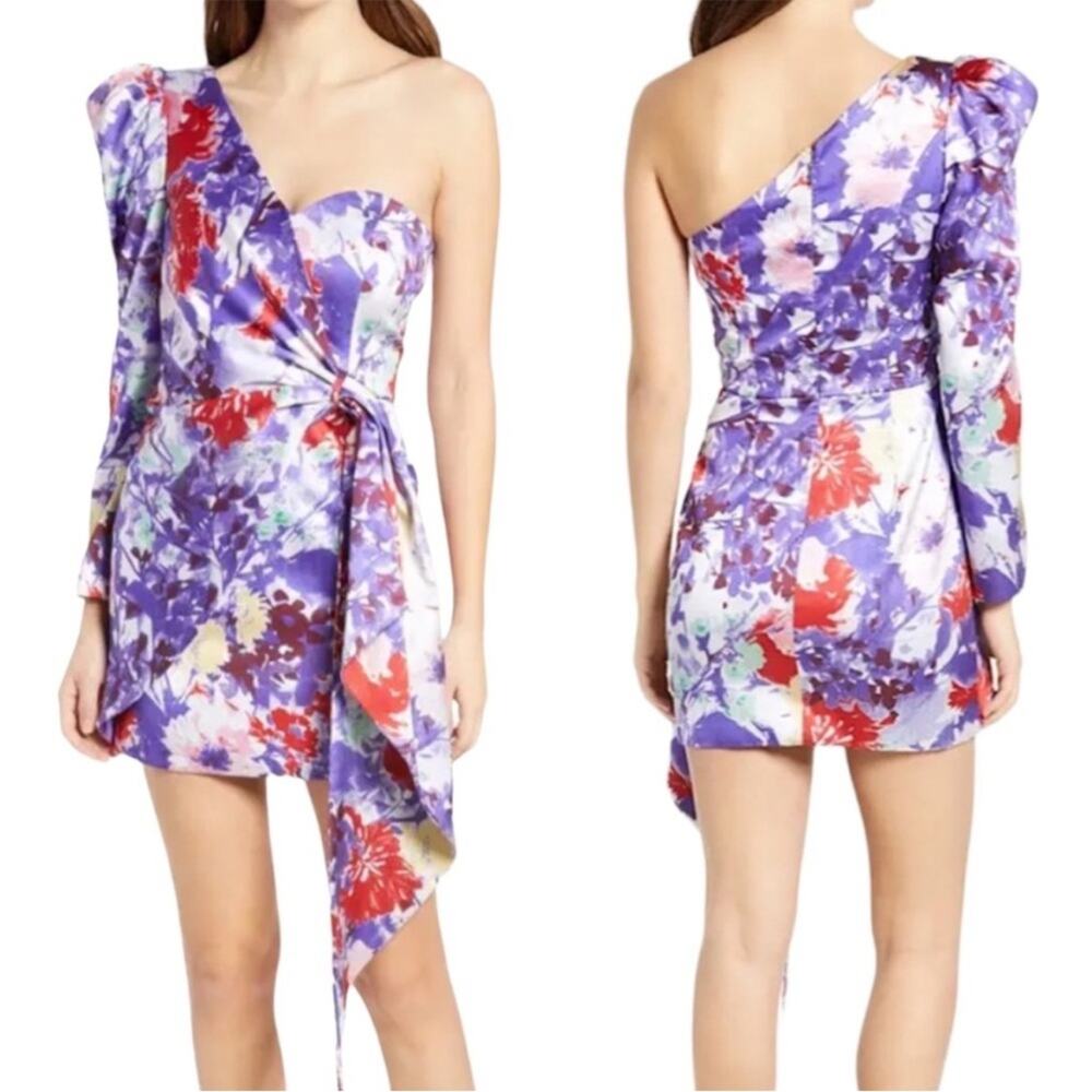 NEW Lavish Alice floral puffed one shoulder sash dress